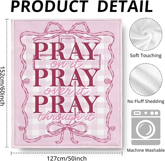 Pink Christian Blanket, Coquette Pink Bow Bible Verse Throw Blankets for Girly Room Bedroom Dorm Couch Bed Decor, Preppy Religious Scripture Blanket, Christian Gifts for Women, 50x60 Inch