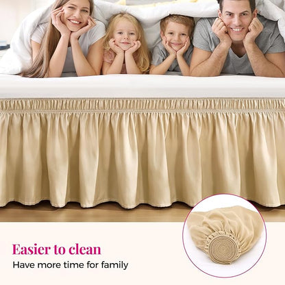RIMELA Beige Bed Skirt Queen Size 15 Inch Drop, Wrap Around Elastic Bedskirt, Dust Ruffle for Adjustable Bed Base Machine Washable Easy to Install Bed Skirts