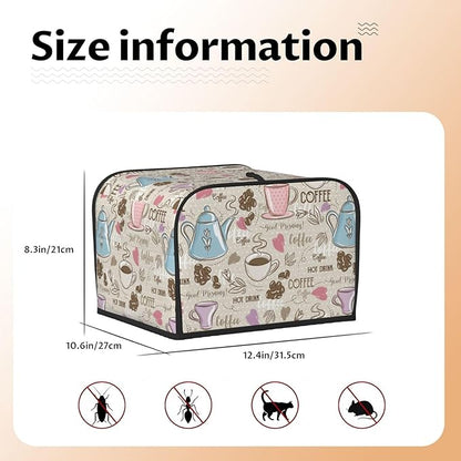 Beige Coffee Love Heart 4 Slice Toaster Cover, Waterproof Toaster Dust Cover Bread Maker Protective For Small Kitchen Appliance Dining Room Table Home Decor Gifts