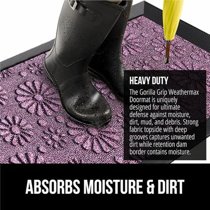 GORILLA GRIP 100% Waterproof All-Season WeatherMax Doormat, 23x35, Durable Natural Rubber, Stain and Fade Resistant, Low Profile, Indoor Outdoor Doormats, Easy Clean Entry Mat, Purple Confetti Daisy