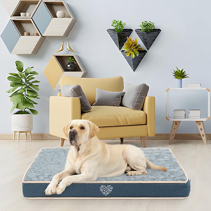 VANKEAN Waterproof Dog Crate Pad Bed Mat Reversible (Warm&Cool), Removable Washable Cover & Waterproof Inner Lining, Pet Crate Mattress for Cats and Dogs, Joint Relief Dog Bed for Crate, Navy-X-Large
