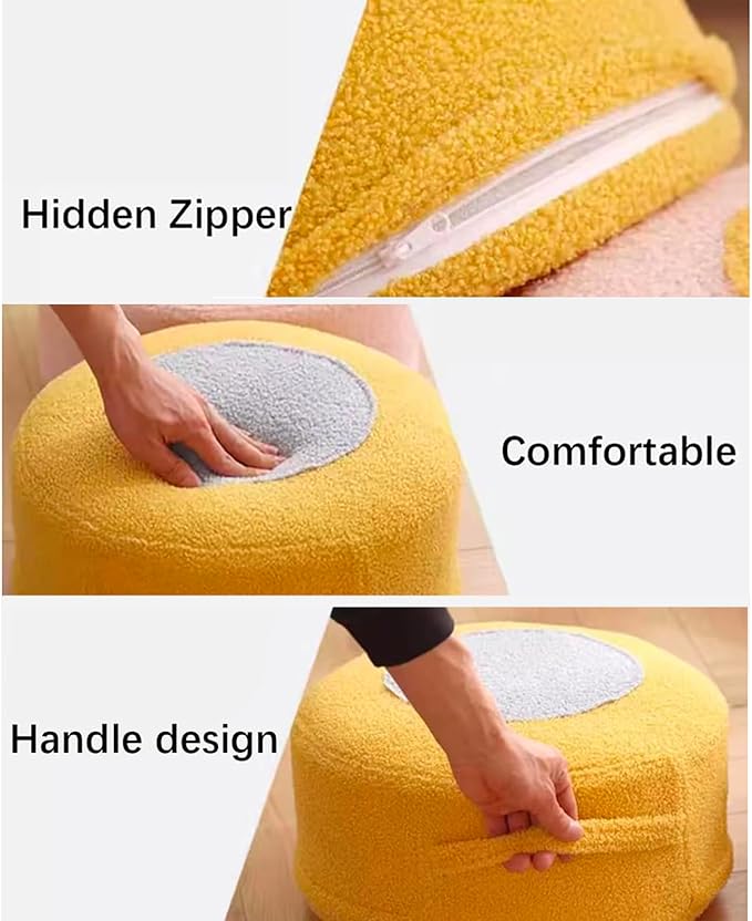 Round Pouf Ottoman Foot Rest, Stuffed Floor Pouf Foot Stool with Foam Chunk, Fluffy Storage Ottomans for Living Room Home Decor, White