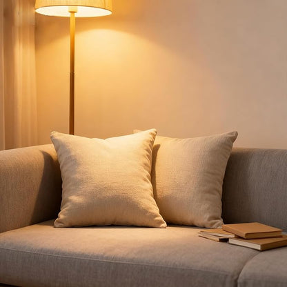 Throw Couch Pillow with Insert 18x18 Inches Set of 2 Square, Cute Modern Home Fall Decor for Living Room Sofa Bed Cushion Accent Case, Anthropologie Style Home Decor (Oatmeal #P2-01)