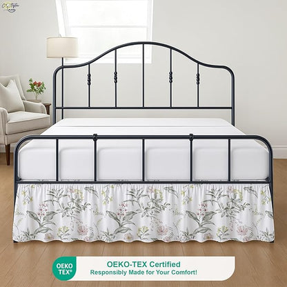 Cottington Lane Ruffled Bed Skirt Queen Size with Split Corner, Brushed Microfiber Hotel Quality Dust Ruffle, 12 Inch Drop Gathered Bedskirt, Soft, Stylish, Shrink & Fade Resistant, Morning Petals