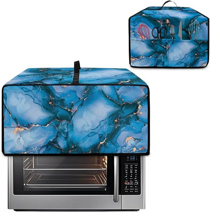 Toaster Oven Dust Cover with Storage Pockets, Dust Protection Smart Oven Cover for Kitchen Countertop Home Decor, M, 16.5 x 20.5 x 10 Inches, Blue Gold Marble