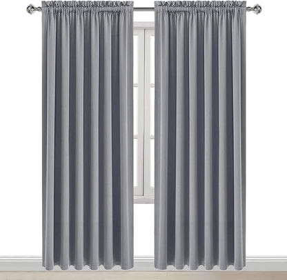 DWCN Blackout Curtains for Living Room Thermal Insulated, Energy Saving & Noise Reducing Bedroom Curtains, Grey, W 70x L 84 Inch, Set of 2 Rod Pocket Curtain Panels