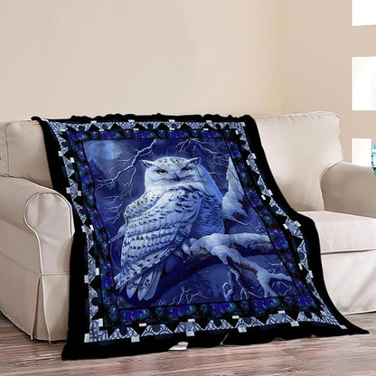 Owl Night Throw Blanket Owls Moon Print Blankets Gifts for Couch Sofa Bed Stuff Decor Soft Cozy Fleece Plush Flannel Bedding for Lover Men Women Adults 60"x80"