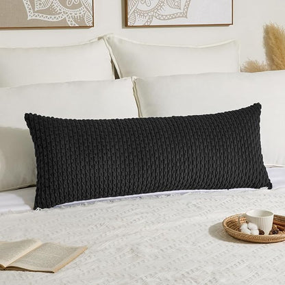 Kevin Textile 14x36 Inch Long Lumbar 1 Pack Boho Decorative Throw Pillow Cover Soft Striped Corduroy Rectangle Cushion Case Farmhouse Accent for Living Room Couch Sofa Bed, Black