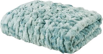 Madison Park Faux Fur Throw, Luxurious Ruched Texture, Fuzzy Warm, Plush Mink-Like Reverse, All Season, Lightweight & Cozy Blanket-Throw for Sofa, Couch, Living Room & Office 50" x 60" Blue Tie Dye