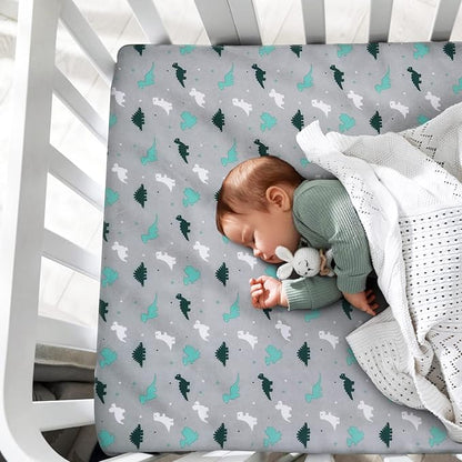 Graco Pack n Play Sheets - 4 Pack Mini Crib Sheets, Ultra Soft Mattress Compatible, Dinosaurs