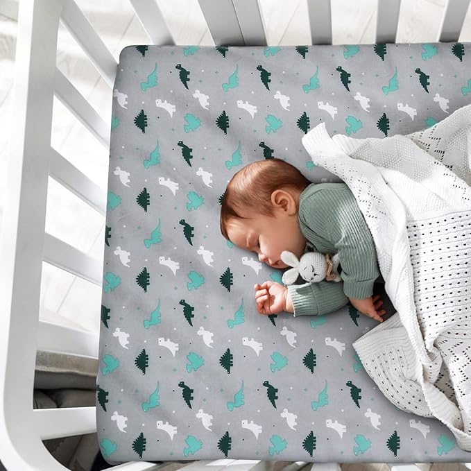 Crib Sheets for Boys or Girls 2-Pack, Fitted Crib Sheet 52'' x 28'' for Standard Crib & Toddler Mattres, Soft and Breathable Material, Baby Crib Sheets Neutral, Grey