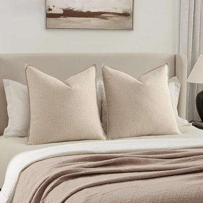 MIULEE Decorative Euro Sham Pillow Covers 24x24, 2 Pack Large Boho Farmhouse Neutral Throw Pillows for Bed, Thick Textured Modern Linen Cushion Cases Couch Sofa Living Room Home Decor, Natural Beige