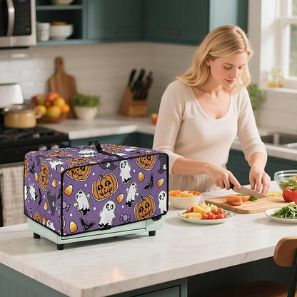 Air Fryer Toaster Oven Cover with Side Pockets, Protective Electrical Appliance Cover Kitchen Countertop Accessories, L, Ghost Pumpkin Bat Candy Violet Halloween Decor