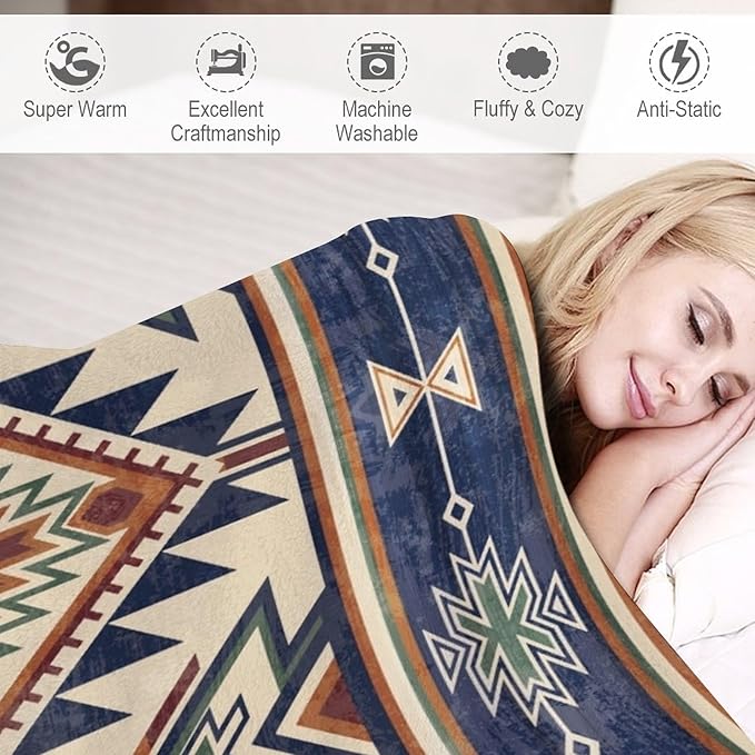 Native Throw Blanket, Southwest Tribal Aztec Pattern Vintage Abstract Ethnic Geometric Print Couch Sofa Bed Plush Throw Blanket 40"x50"