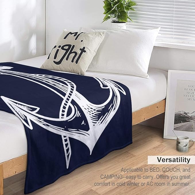 Anchor Blanket Retro Abstract Nautical Navy Blue White Soft Cozy Lightweight Throw Blanket for Kids Girls Boys Women Men Bedroom Living Room Dorm Chair Sofa Travel 70x80in