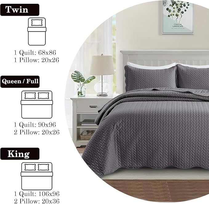 IR Imperial Rooms 8 Pack Quilt King Size Bedding (106" x 96") - Bulk Wholesale for Hotels, Guest Bedroom & Airbnbs - Lightweight Microfiber Reversible Embossed Quilts Bedspread (Grey)