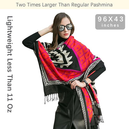 DANA XU 100% Merino Wool Extra Large Pashmina Blanket Travel Scarf Cashmere Wrap for Women Fall Winter Oversize Shawl Floral