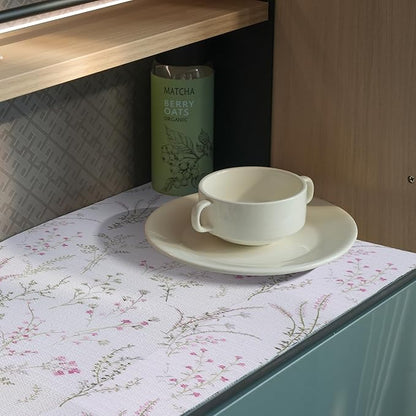 Floral Drawer and Shelf Liner for Cabinets, Non-Adhesive and Strong Non-Slip Flower Shelf Cabinet Drawer Liners for Kitchen,Table,Bookshelves,Waterproof Cupboard Liners,12IN x 10FT