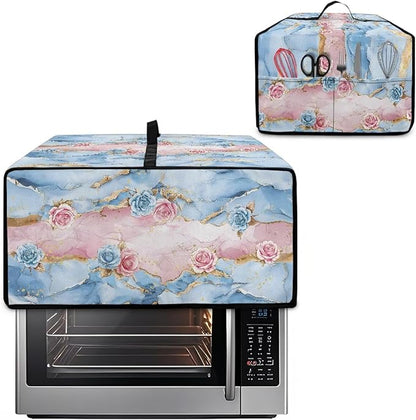 Rose Marble Texture Print Microwave Oven Grill Cover Protector Polyester-Linen Fabric Microwave Oven Dust Cover with Storage Bags Case Protections for Toaster Oven, S