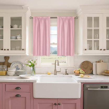 BGment Baby Pink Blackout Curtains 40 Inch Length for Short Window - Small Thermal Insulated Drapes with Rod Pocket Darkening Privacy for Cafe Kitchen Bathroom Girl Bedroom, 34 x 40 Inch, 2 Panels