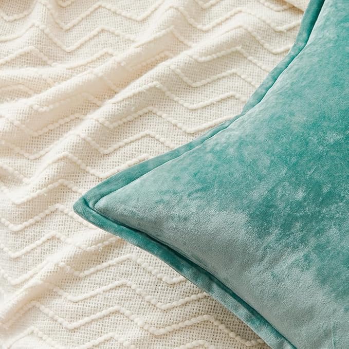 Luxurious Velvet Throw Pillow Covers 20x20 Set of 2 Decorative Pillow Covers Solid Square Cushion Case for Sofa Couch Bedroom Farmhouse, Aqua Green