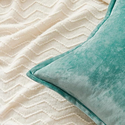 Luxurious Velvet Euro Shams Decorative Throw Pillow Covers 26x26 Set of 2 Solid Square Euro Pillow Shams for Sofa Couch Bedroom, Aqua Green