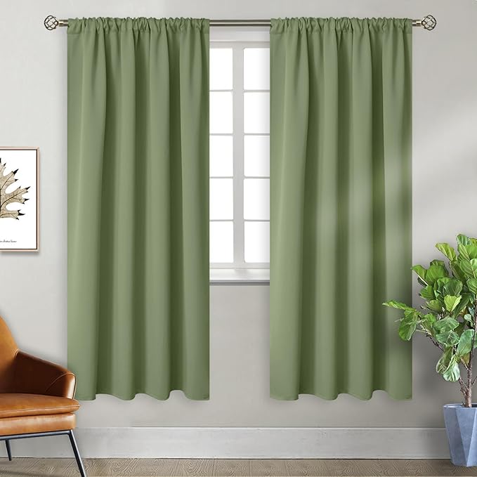 BGment Olive Green Blackout Curtains 72 Inches Length for Bedroom - Rod Pocket Thermal Insulated Room Darkening Drapes for Living Room Dining Privacy Spring Decor, 42 x 72 Inch, 2 Panels