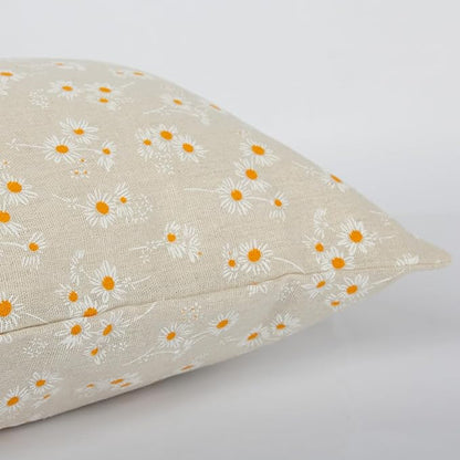 Spring Flower Lumbar Throw Pillow Cover 12x 20 Set of 2, Embroidered Daisy Farmhouse Linen Pillow Cushion Cases, Decorative Pillows for Bed, Outdoor Couch Bedroom Car Cream