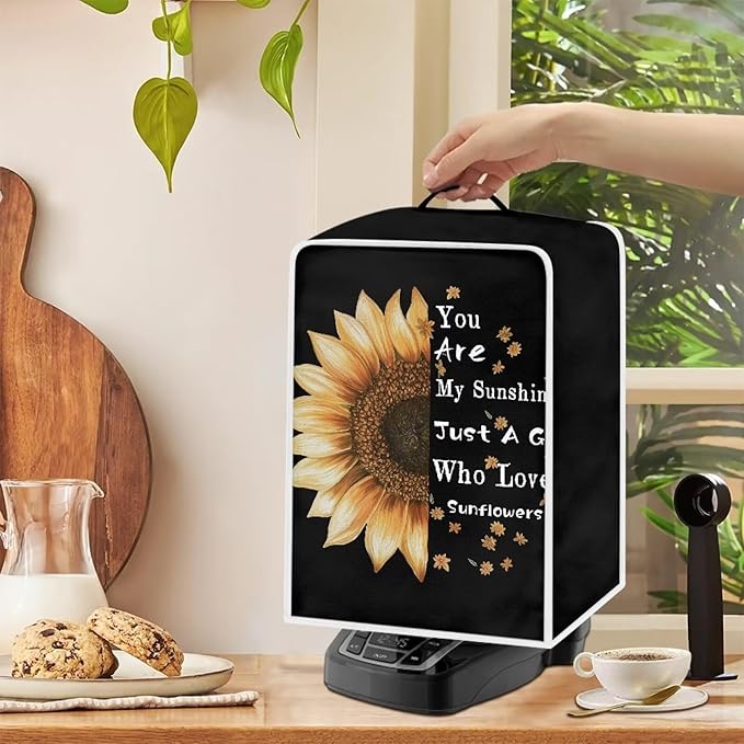 Mumeson Sunflower Black Coffee Maker Cover, Waterproof Dust Cover for Stand Mixer or Small Kitchen Machine, Fits Various Styles