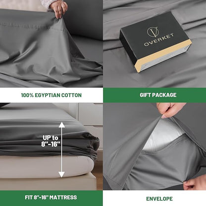 Egyptian Cotton Sheets Full Size 4PCS 1000 Thread Count Sateen Weave Soft Breathable 16-Inch Deep Pocket （Full,Dark Grey）