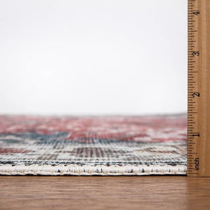 Bloom Rugs Washable Non-Slip 12 ft Runner - Red/Blue Traditional Runner for Entryway, Hallway, Bathroom, and Kitchen - Exact Size: 2.5' x 12'