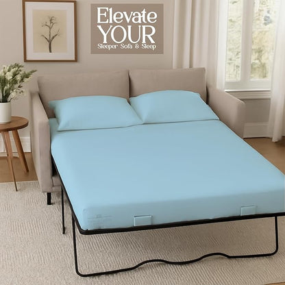 Sleeper Sofa 4 Piece Bed Sheet Set Premium Quality 100% Cotton 500 Thread Count, Smooth & Super Soft Sateen Weave, Extra Soft Bed Sheets, Wrinkle Free, 4 Inch Deep Pocket (Full, Light Blue)