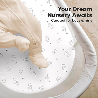 2-Pack Organic Bassinet Sheets for Girls, Boys - 100% Cotton Bassinet Mattress Sheets Compatible with Halo Bassinest Swivel Sleeper, Graco, Baby Delight, Chicco,Unisex Fitted Bassinet Sheets(Bunnies)