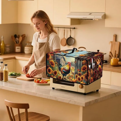 Toaster Oven Dust Cover Dustproof Smart Oven Air Fryer Microwave Cover with Pockets, Electric Appliance Protector Fall Home Decor, L, Chicken Rooster Sunflower Pumpkin Butterfly
