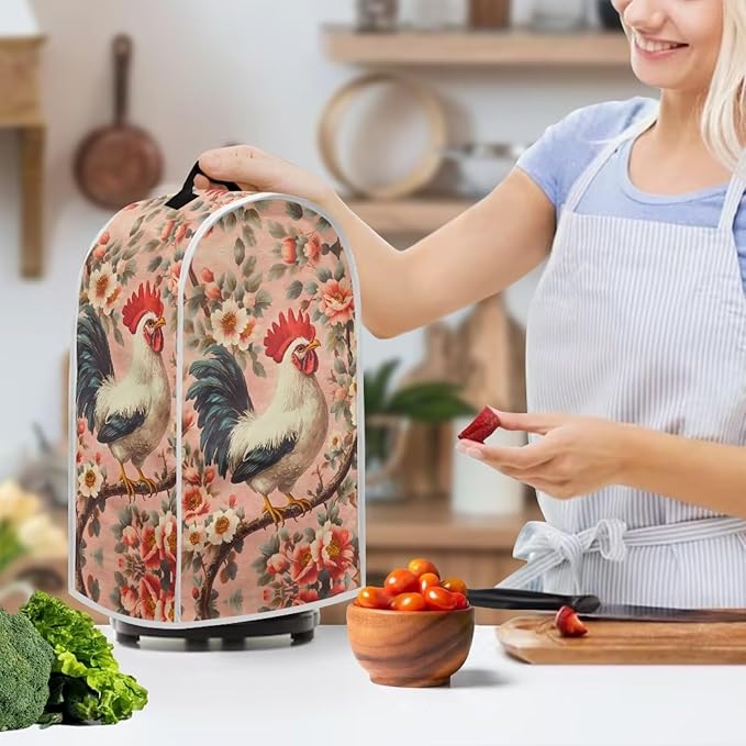Rooster Flower Print Blender Dust Cover Stand Mixer or Coffee Maker Appliance Covers Anti Fingerprint Polyester Dust Proof Stain Resistant Blender Cover for Home Kitchen