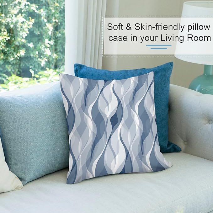 Light Blue Throw Pillow Covers Modern Abstract Blue and Grey Striped Decorations for Bedroom Living Room Farmhouse Sofa Pillows Bed Couch 16x16 Inch