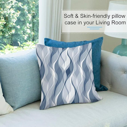 Light Blue Throw Pillow Covers Modern Abstract Blue and Grey Striped Decorations for Bedroom Living Room Farmhouse Sofa Pillows Bed Couch 16x16 Inch