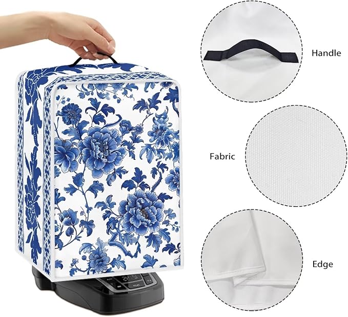 Coffee Maker Cover – Dust Protection Stain Resistant Washable Appliance Cover Kitchen Decoration Gifts For Coffee Lovers Blue White Floral Pattern
