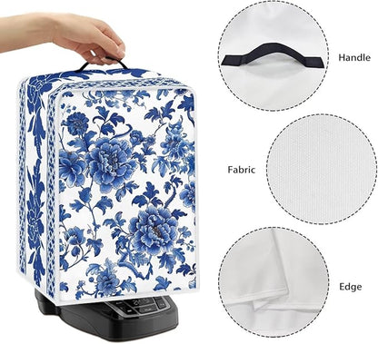 Coffee Maker Cover – Dust Protection Stain Resistant Washable Appliance Cover Kitchen Decoration Gifts For Coffee Lovers Blue White Floral Pattern