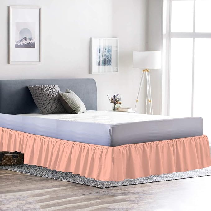 Bed Skirt - Ruffled Bed Skirt (Queen, Peach) 12 Inch Drop Dust Ruffle with Platform, 100% Cotton 800 Thread Count Fabric - Dust Ruffle Bedskirt for Easy Fitting and Easy Care