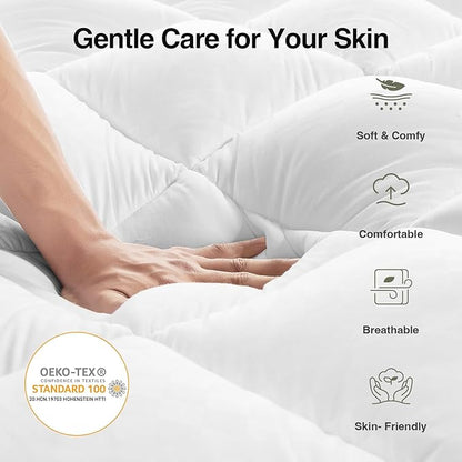 Novilla California King Mattress Topper, Extra Thick Pillow Top Mattress Pad with Down Alternative, Breathable Mattress Cover with for 8-21", Machine Washable Fitted Mattress Protector – Green-White
