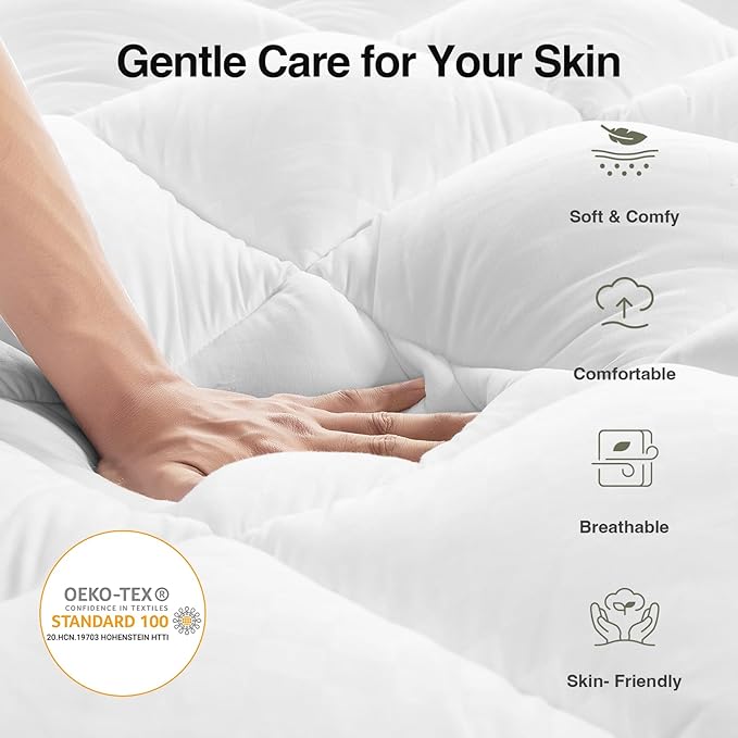 Novilla Twin Mattress Topper, Extra Thick Pillow Top Mattress Pad with Down Alternative, Breathable Mattress Cover with for 8-21", Machine Washable Fitted Mattress Protector – Green-White