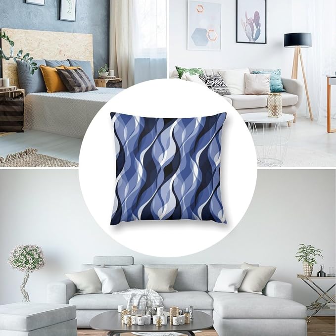 Navy Blue Throw Pillow Covers Modern Abstract Black and Blue Striped Decorations for Bedroom Living Room Farmhouse Sofa Pillows Bed Couch 22x22 Inch