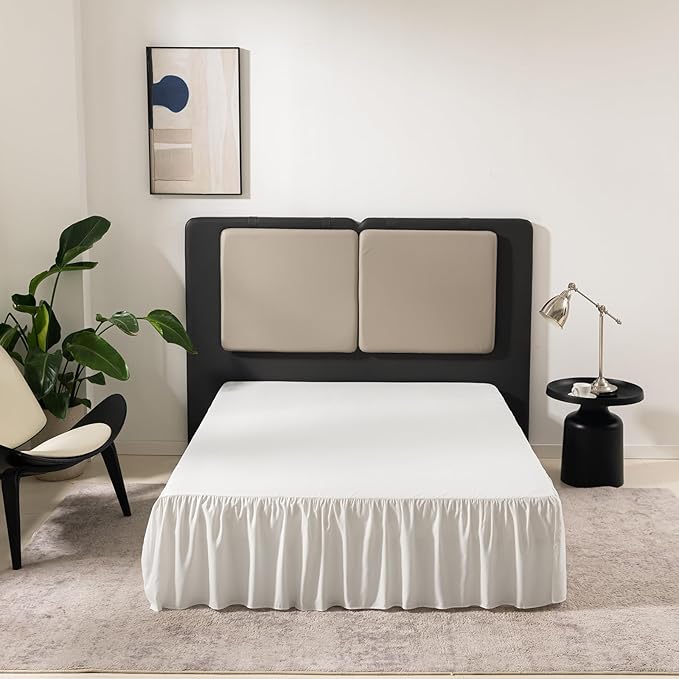 Ivory Bed Skirt Full Size Ruffled Bed Skirt with Split Corners, 14 Inch Drop Dust Ruffle Bed Skirts with Platform, Ivory