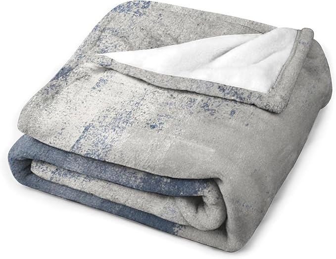 Abstract Gradient Blanket, Modern Fashion Art Blue Grey Painting Strokes Pattern Soft Warm Cozy Plush Flannel Covers for Livingroom Bedroom Couch Chair Camping Travel Home Decor Tapestry 50x60in