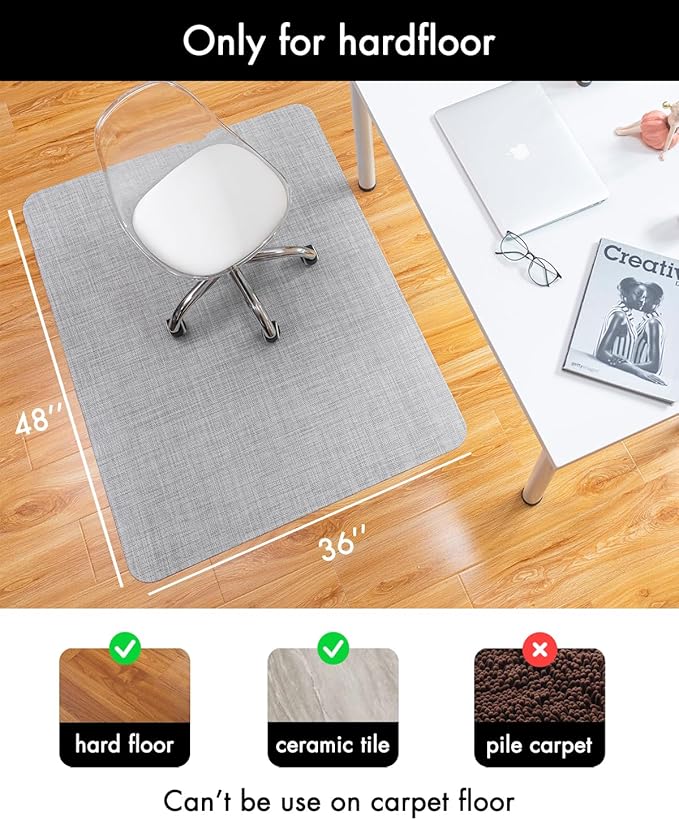 Office Chair Mat for Hardwood Floor Under Desk Computer Rolling Chair Mat for Wood/Tile Floor Non-Slip Heavy Duty Desk Rug PVC Plastic Hard Floor Protector 36" x 48" (Mist)
