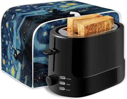 Black Cat Galaxy Toaster Cover 4 Slice Oven Cover Dustproof Kitchen Small Appliance Protector Toaster Dust Covers for Kitchen Counter, M, Blue