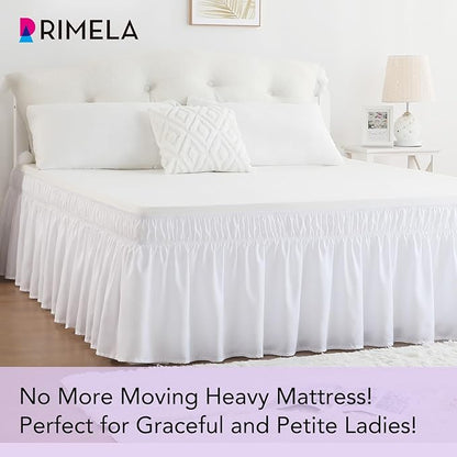 RIMELA White Bed Skirt Full Size 18 Inch Drop, Elastic Bed Skirting for Bed Base and Frame, Bedding Dust Ruffle Easy to Install, Lightweight Wrap Around Adjustable Bedskirt