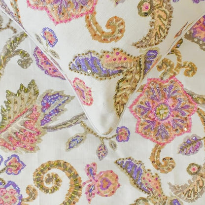The HomeCentric King/Queen/Twin White & Pink Designer Twin 53"x18" Bed Runner Without Pillow Cover, Floral, Printed, Sequins, Beaded, Embroidery & Handmade Bed Scarf on Cotton Fabric - Aster