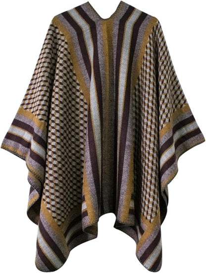 Women's Vintage Pattern Open Front Poncho Cape Shawl Winter Shawl Wraps